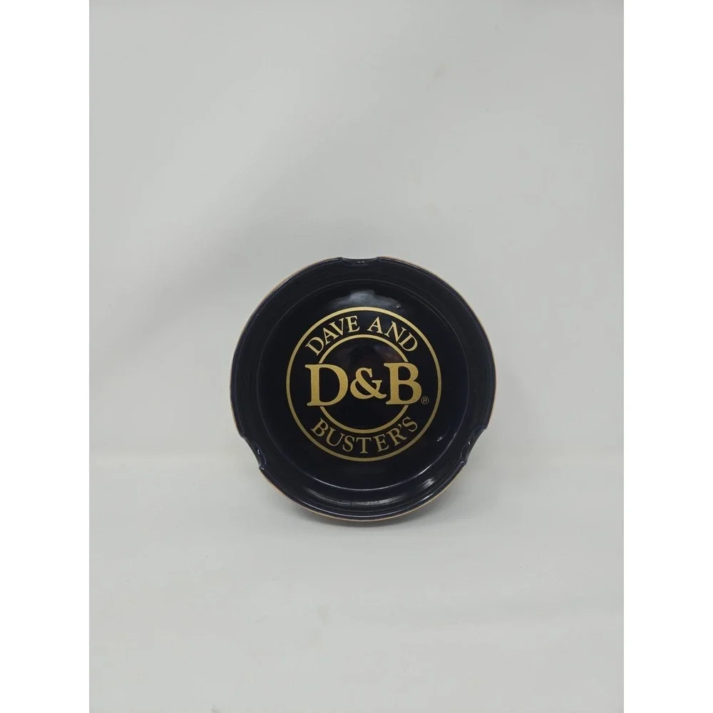 Dave & Buster's Ashtray Cigarettes & Cigars Large Ceramic Cobalt Blue &‎ Gold 6
